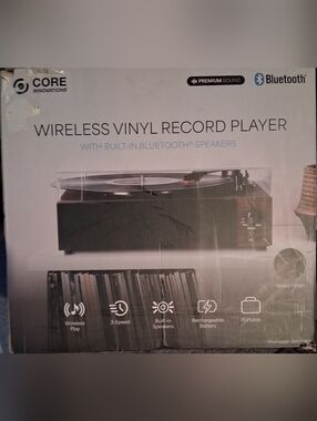 Black Wireless Vinyl Record Player with Bluetooth
